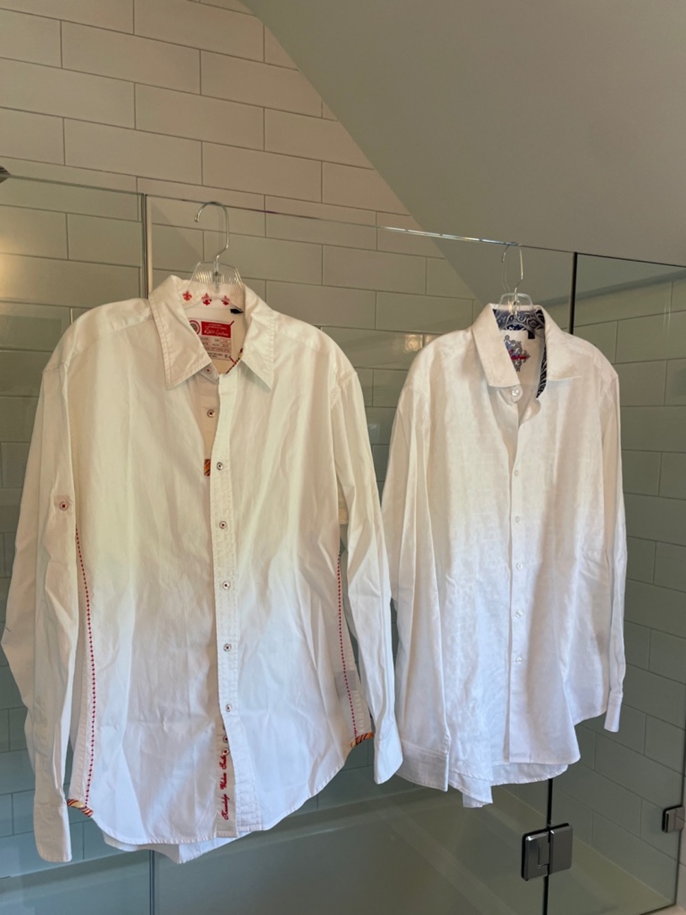 Two Robert Graham White Men's Casual Button-Down Shirts